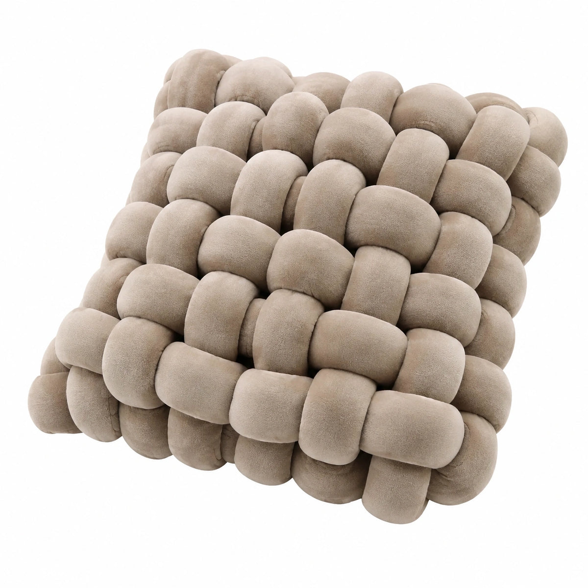 Knotenkissen 40 cm aus weichem Textil in Taupe als dekoratives Sofakissen