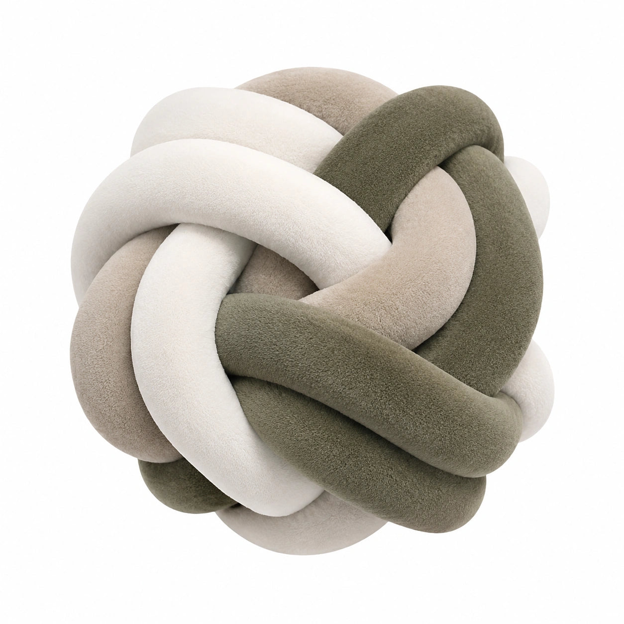 Knotenkissen 30 cm aus Teddyplüsch in Creme Beige Olivgrün - dekoratives Sofakissen