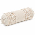 Nackenrolle 20 x 50 cm aus Baumwolle Creme mit Makramee Struktur