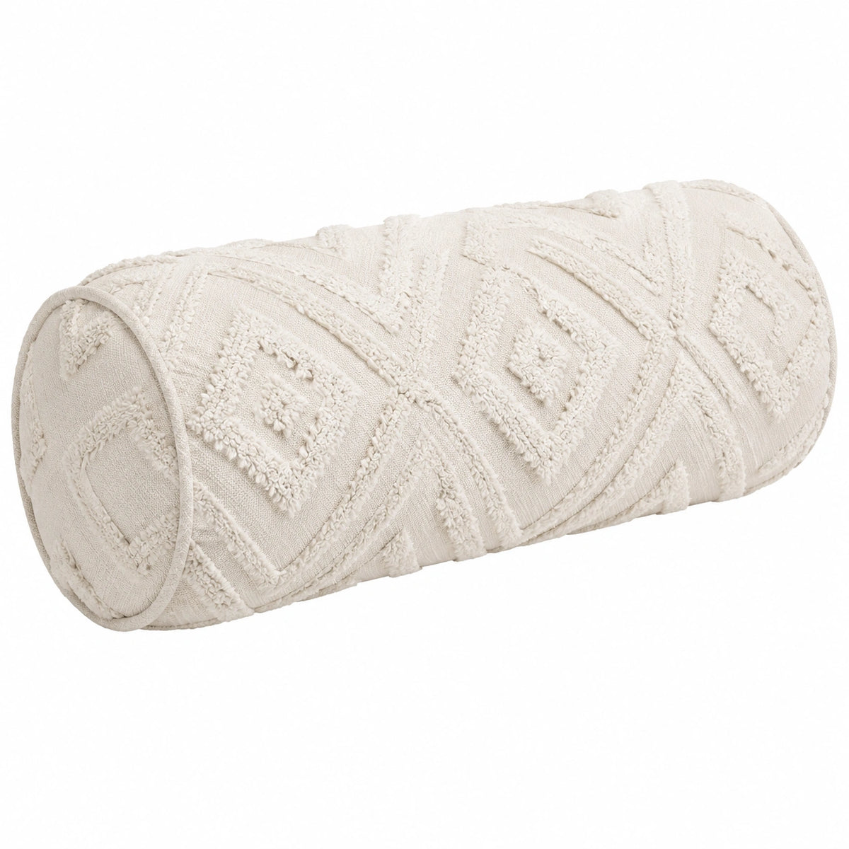 Nackenrolle 20 x 50 cm Creme Textil mit Reliefmuster dekorativ