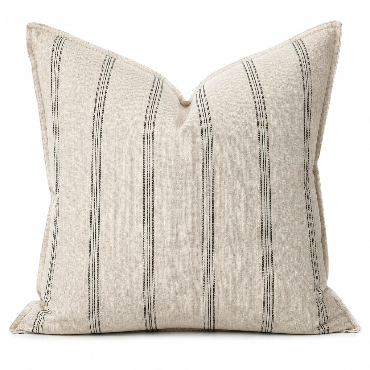 Dekokissen 45 x 45 cm Webstoff Beige Schwarz gestreift für Wohnräume