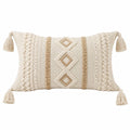 Dekokissen 30 x 50 cm aus Baumwollmischgewebe in Creme Beige mit Quasten im Boho-Stil