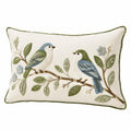 Rechteckiges Zierkissen 45 x 30 cm aus Textil in Creme Grün Blau mit Vogelstickerei - dekorativ
