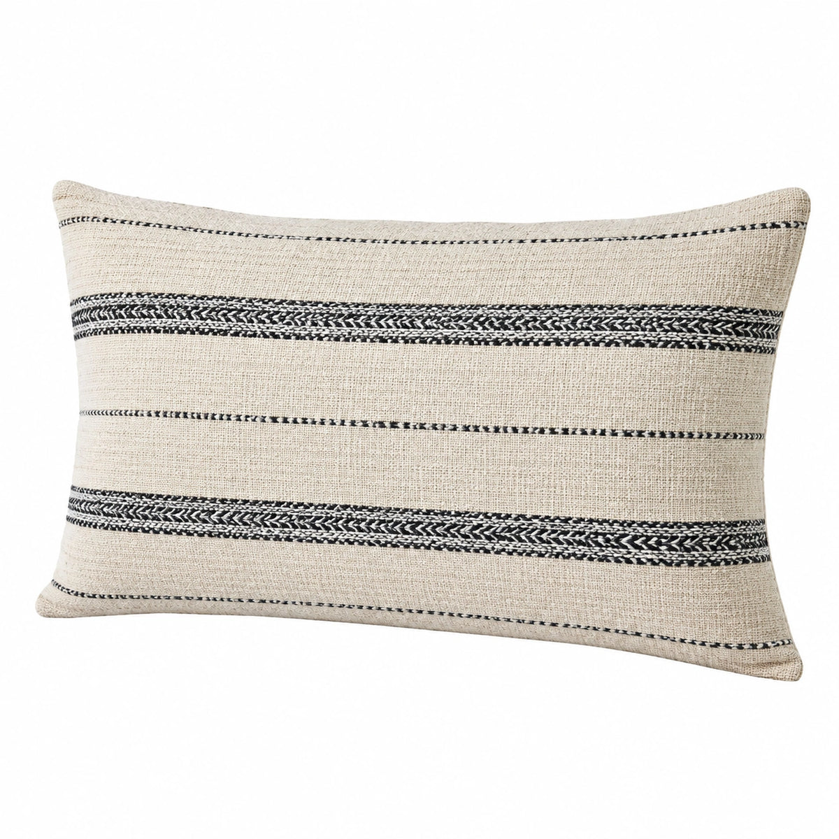 Dekokissen 50 x 30 cm Webstoff Beige Schwarz gestreift rechteckig