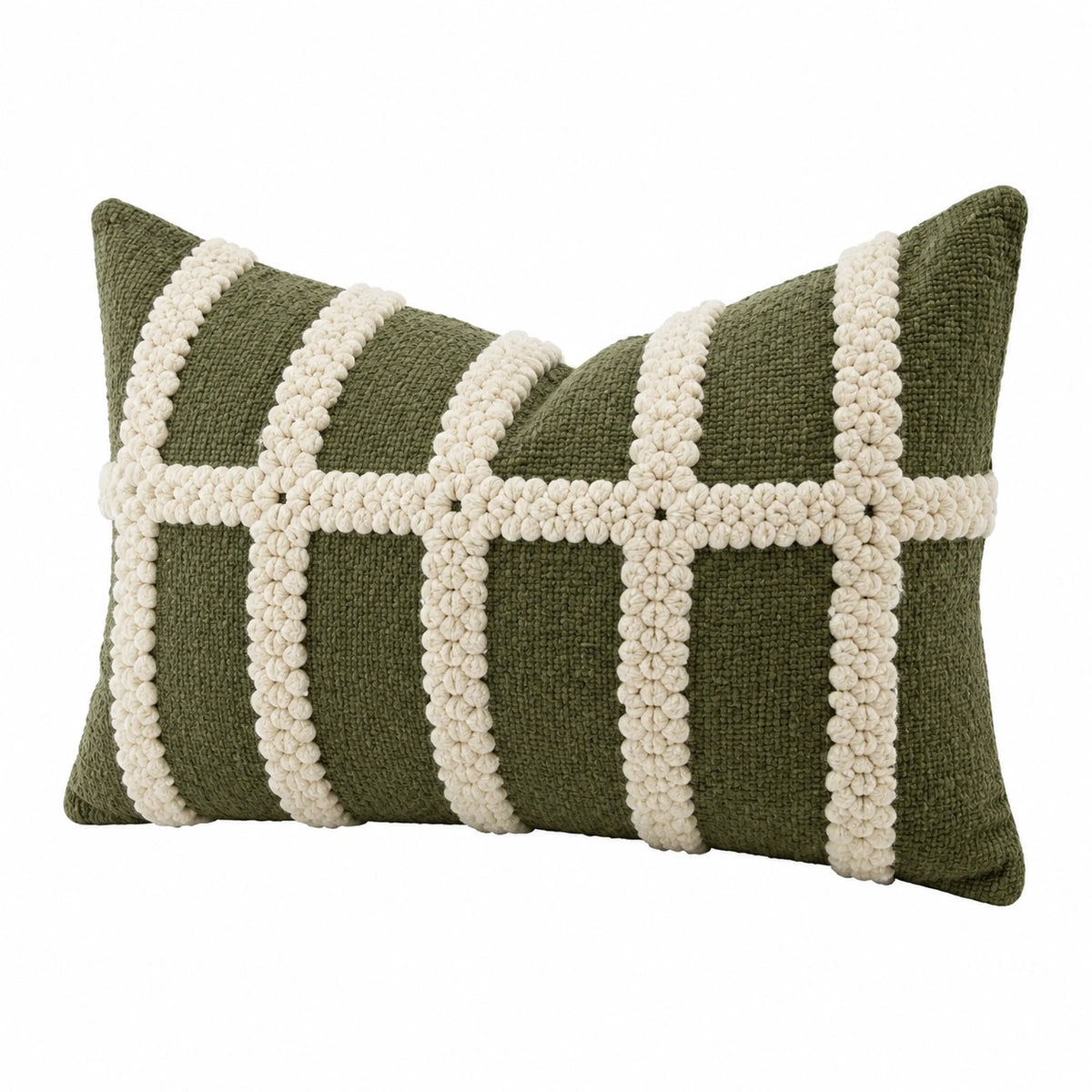 Dekokissen 50 x 30 cm Textil Olivgrün Creme für Wohnraum mit Strukturmuster