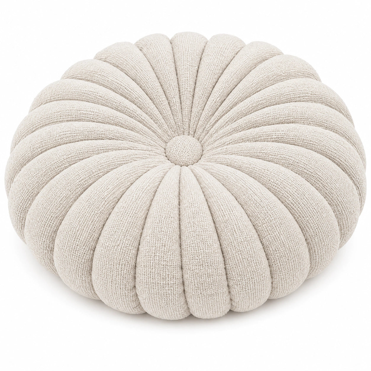 Rundes Zierkissen 45 cm aus Strukturstoff in Creme mit Faltenoptik