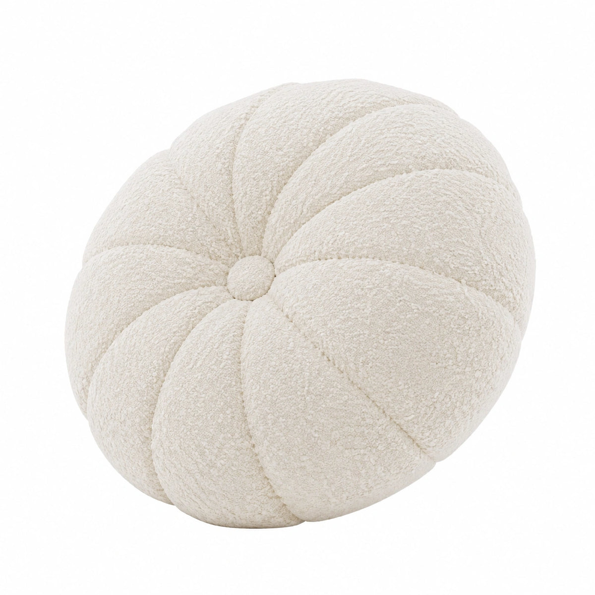 Rundes Zierkissen 45 cm aus Bouclé Stoff in Creme mit Kürbisform