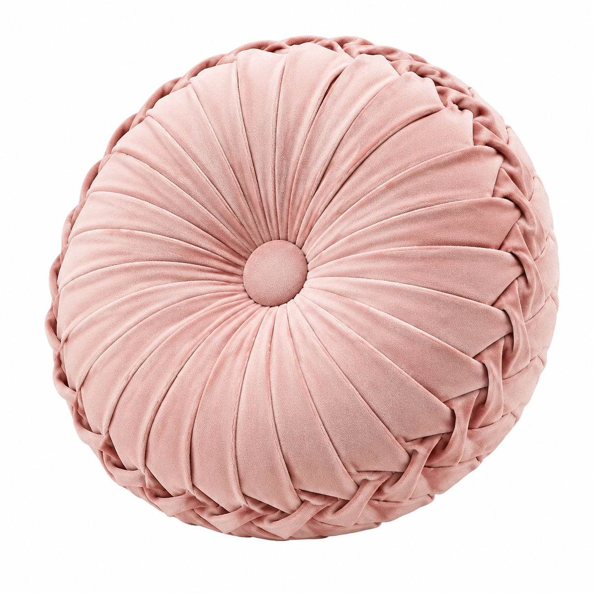 Rundes Zierkissen 45 cm aus Samt Rosa mit Faltenstruktur